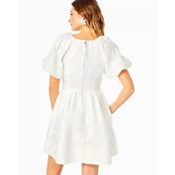 Lilly Pulitzer Fit Flare Dress White Jacquard Dress Size 10 New With Tag - Picture 2 of 3